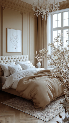 浅棕白墙粉色床