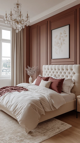 浅棕白墙粉色床