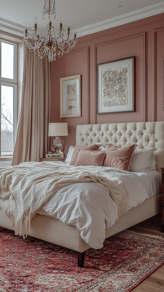 浅棕白墙粉色床