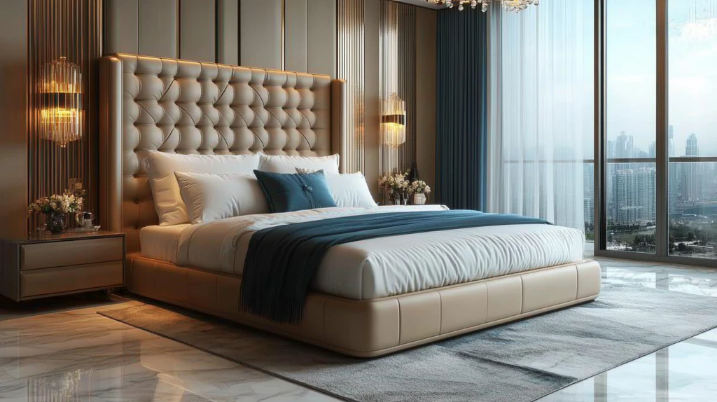 现代卧室蓝白布置