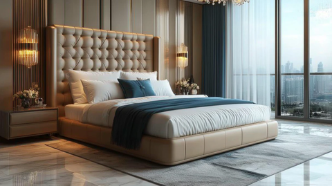 现代卧室蓝白布置