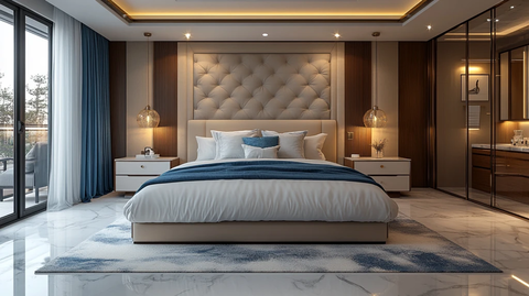 现代卧室蓝白布置