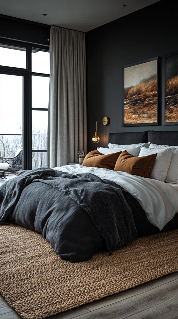 深灰卧室床帘阳台