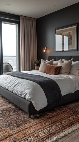 深灰卧室床帘阳台