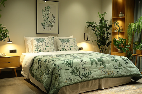 绿色床品木质床头