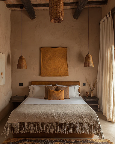 皮革床搭配木梁设计