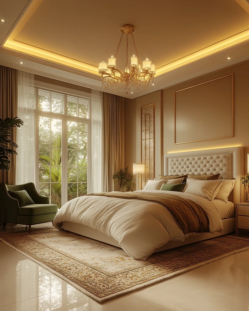 大床卧室白绿装饰