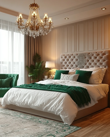 大床卧室白绿装饰