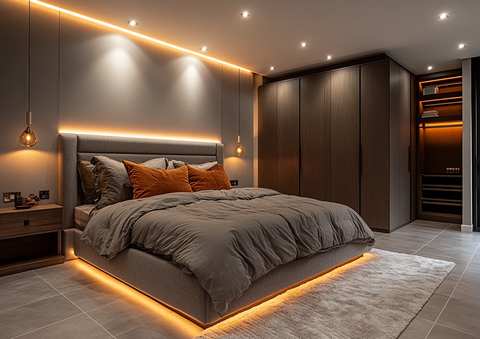 灰色墙壁暖灰地板卧室