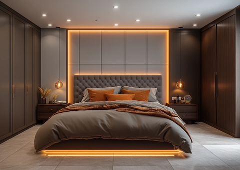 灰色墙壁暖灰地板卧室