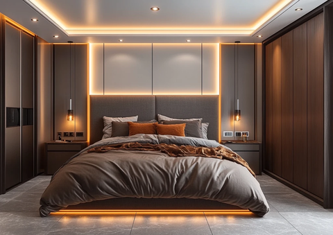 灰色墙壁暖灰地板卧室