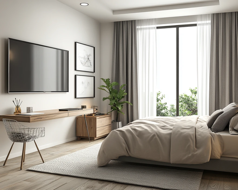 白色墙壁灰色窗帘