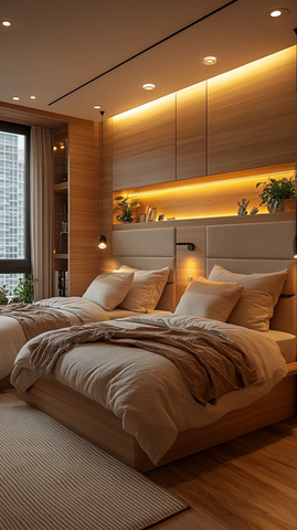 条纹床头板双床卧室