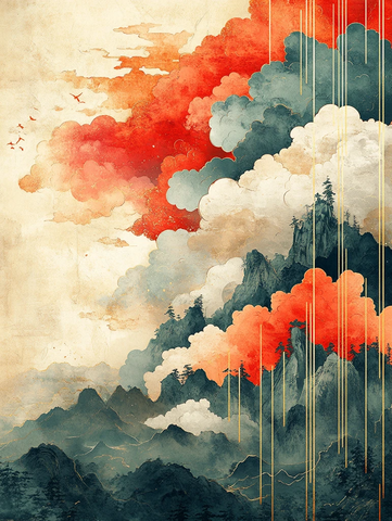 红灰云纹中国画