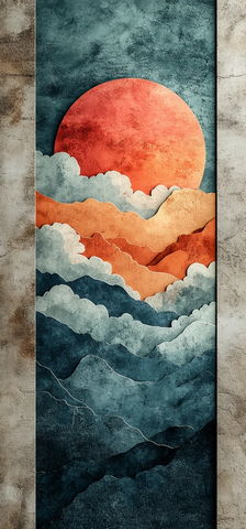 蓝天白云木刻背景