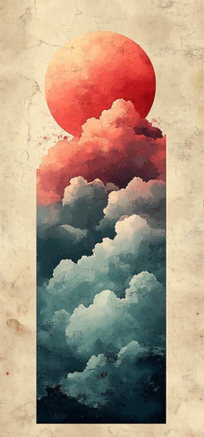 蓝天白云木刻背景