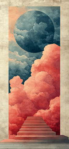 蓝天白云木刻背景