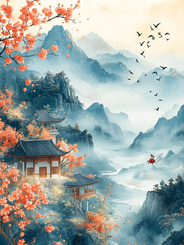 雨季飞燕山水图