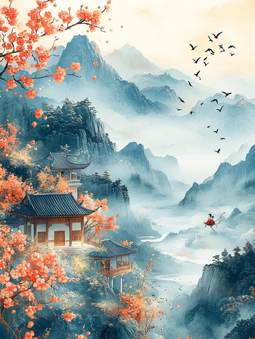 雨季飞燕山水图