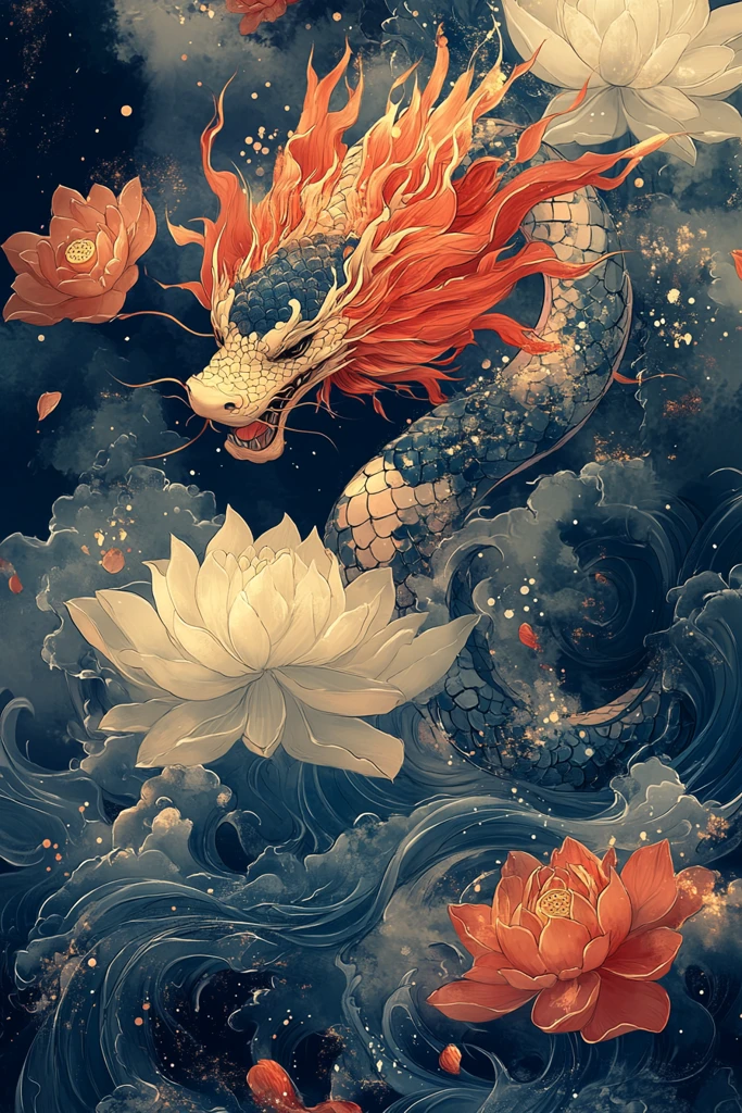 蛇年莲花云纹图