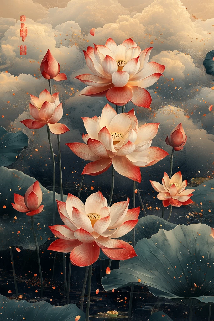 蛇年莲花云纹图