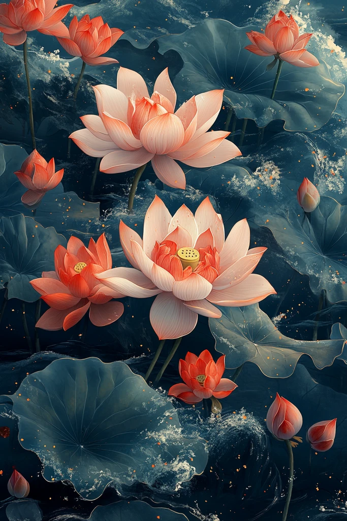 蛇年莲花云纹图