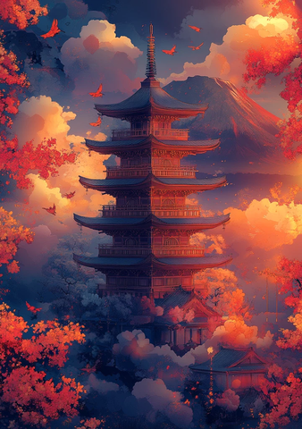 樱花鲤鱼图案曼陀罗