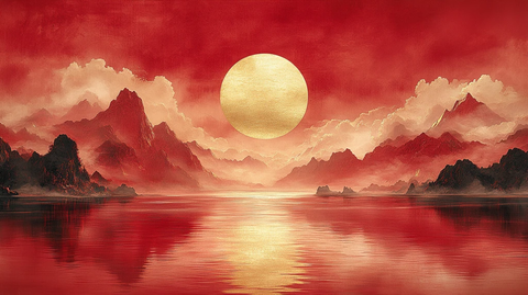 金箔山水云雾图