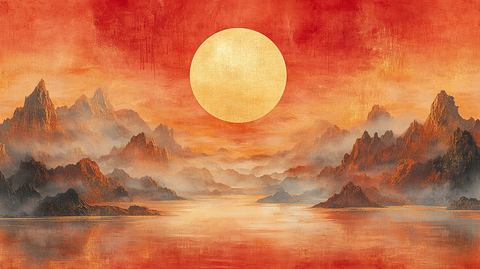 金箔山水云雾图