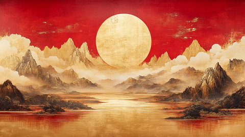 金箔山水云雾图