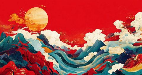 山水图案古卷展开