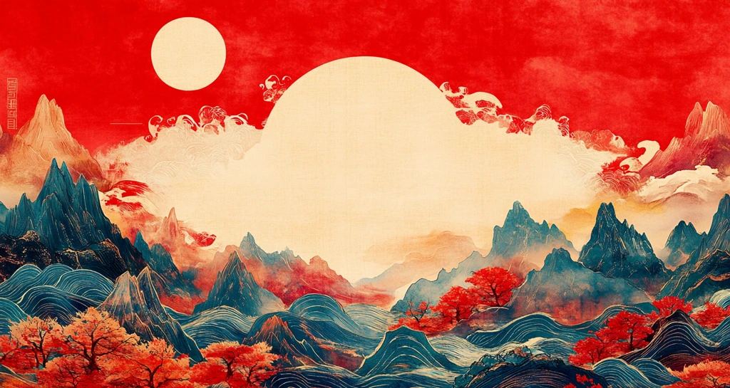 山水图案古卷展开