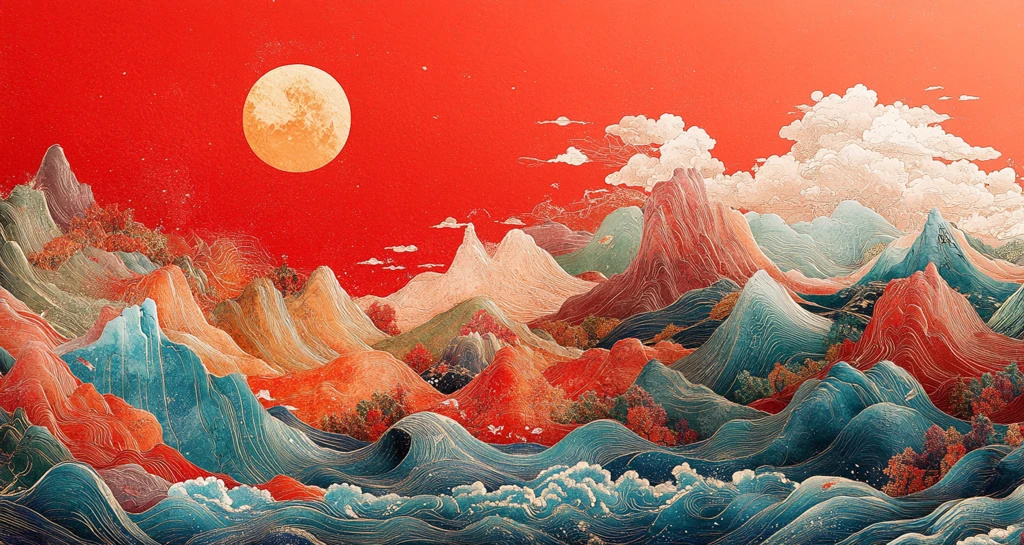 山水图案古卷展开