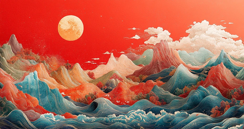 山水图案古卷展开