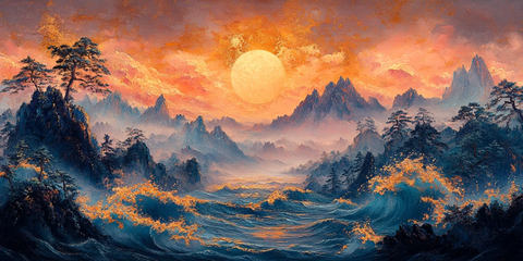 粉金山水绣纹图