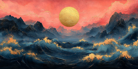 粉金山水绣纹图