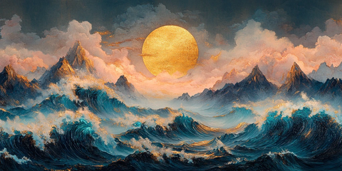 粉金山水绣纹图