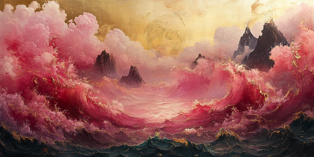 粉金山水绣纹图