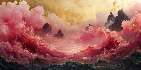 粉金山水绣纹图