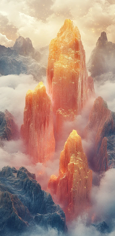 金色山峦云雾缭绕