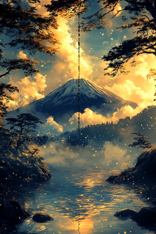 黄金云彩围绕富士山