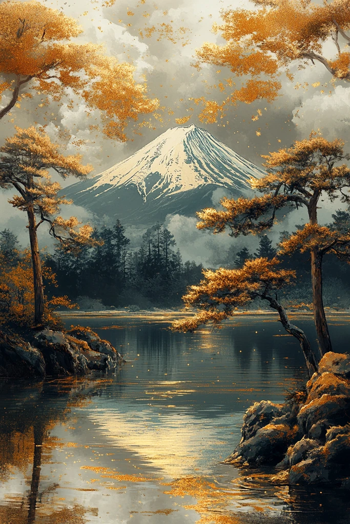 黄金云彩围绕富士山