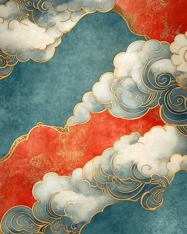 云纹图案金边红灰