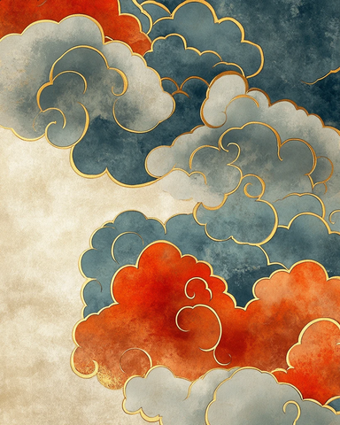 云纹图案金边红灰