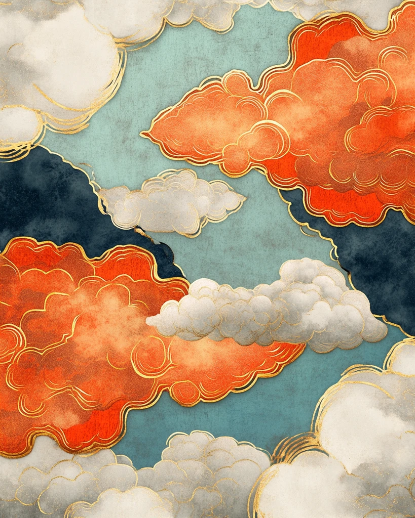 云纹图案金边红灰