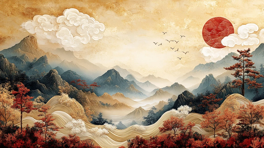 云纹山水花鸟图