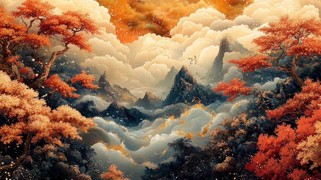 云纹山水花鸟图