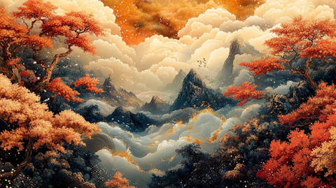 云纹山水花鸟图