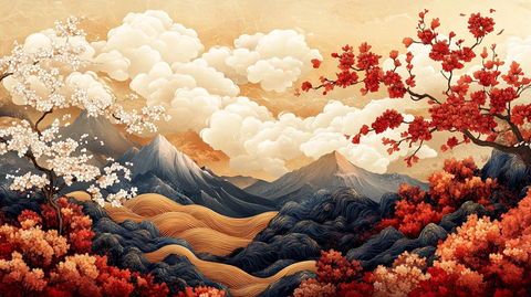 云纹山水花鸟图