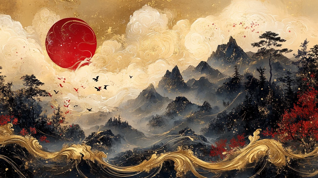 云纹山水花鸟图